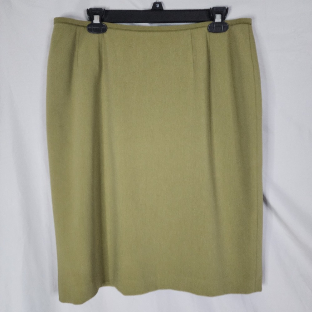KASPER Size 14 Petite Olive Green Straight Pleated Pencil Skirt Office Church‎